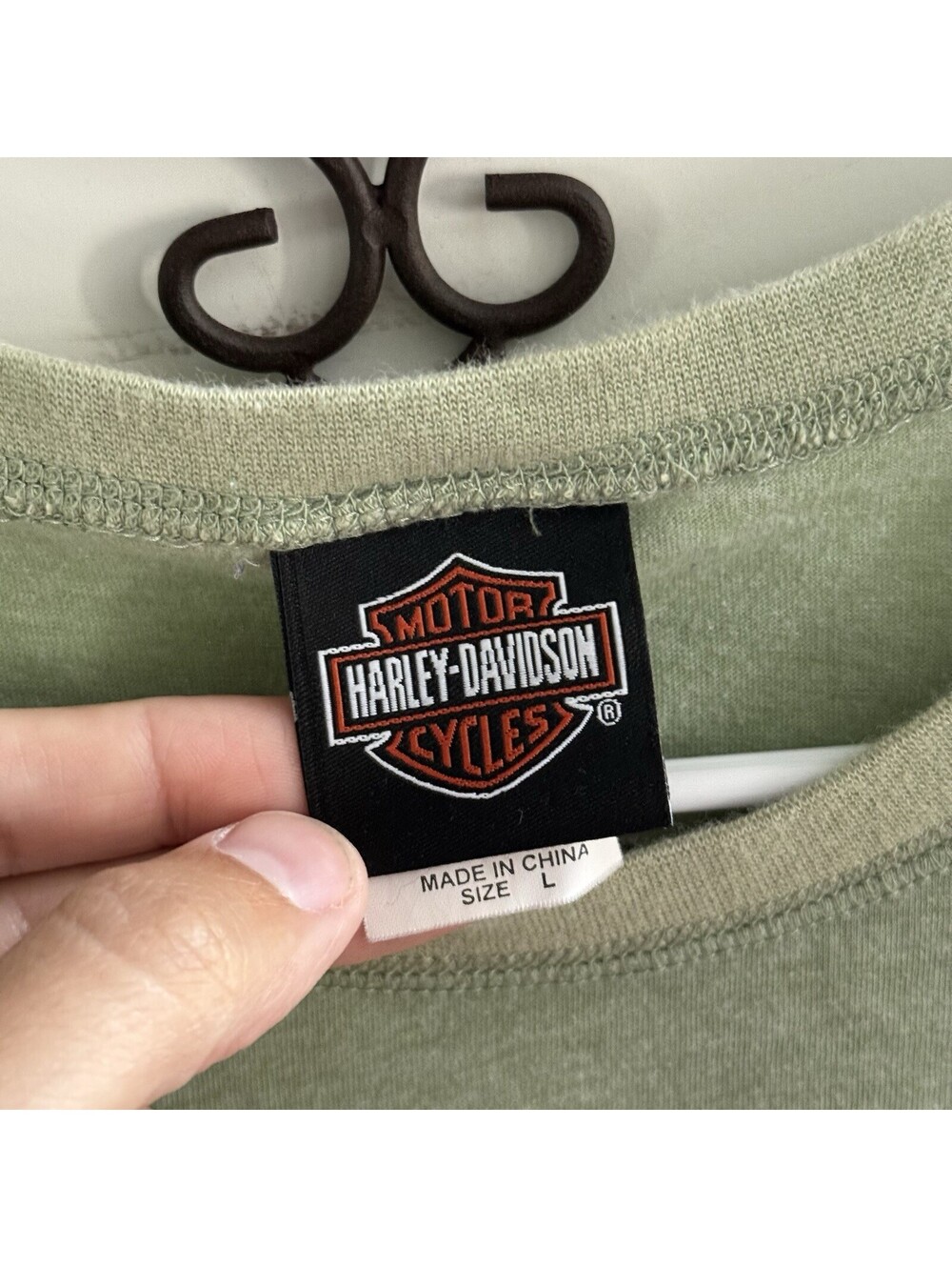 Harley Davidson Womens L Sage Green Embroidered Baby Tee Ocala Florida Y2K - Picture 6 of 12